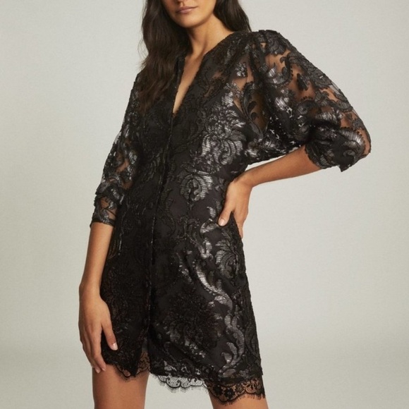 NEW REISS Kaya Metallic Floral Dress 6 - Picture 1 of 14